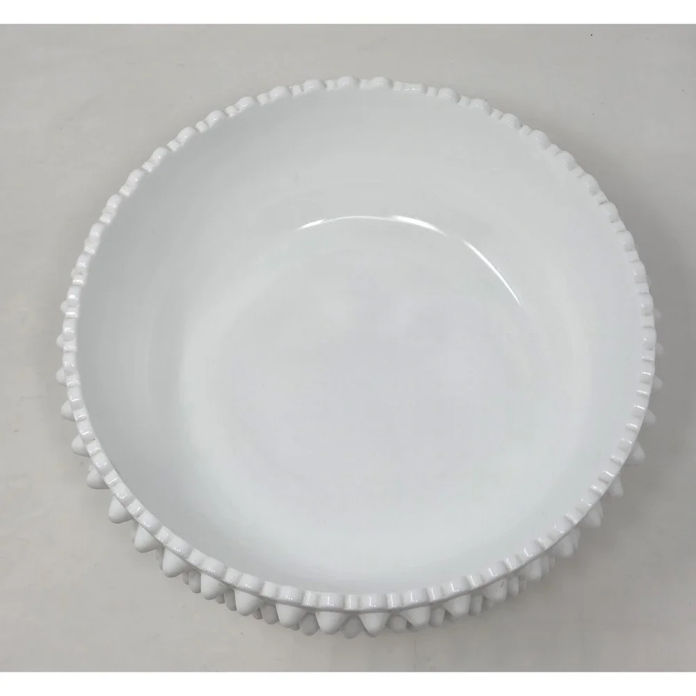 Vintage Fenton Hobnail Milk Glass 3-Toed Footed Bowl 8.5